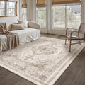 Area Rug 6x9 Beige Washable Low Pile Vintage Medallion - Non Slip