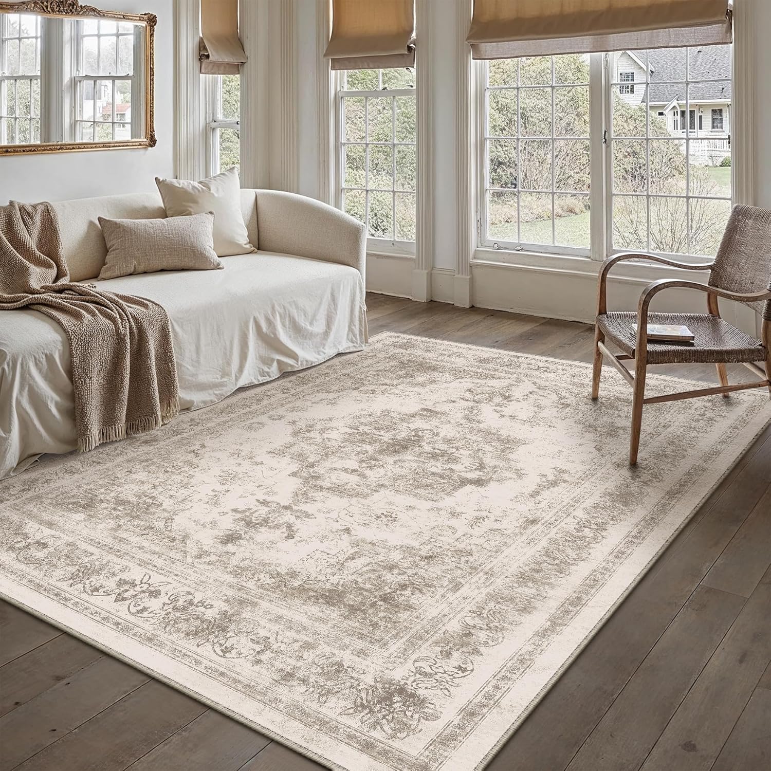 Vintage Medallion Area Rug 6x9 Soft Non Slip Carpet for Home
