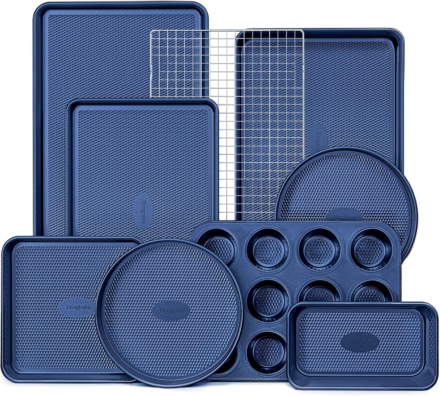 Nonstick 9-Piece Baking Pans Set with Elegant Diamond Texture