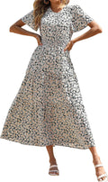 Women's Sage Boho Floral Maxi Dress - Smocked Waist Summer