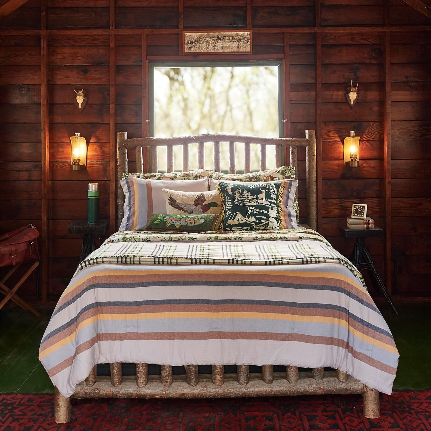 Cozy Lodge Flannel Stripe Comforter Set, King Size