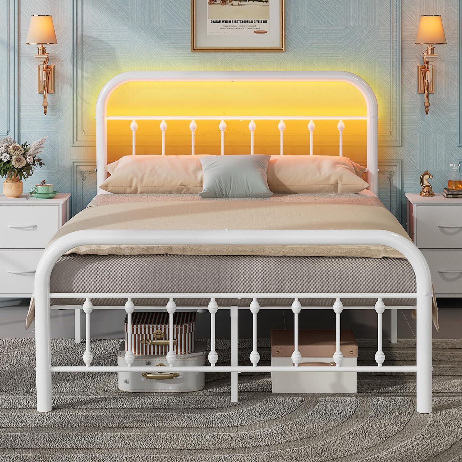 WLIVE Full Size Bed Frame with LED Lights and Charging Station