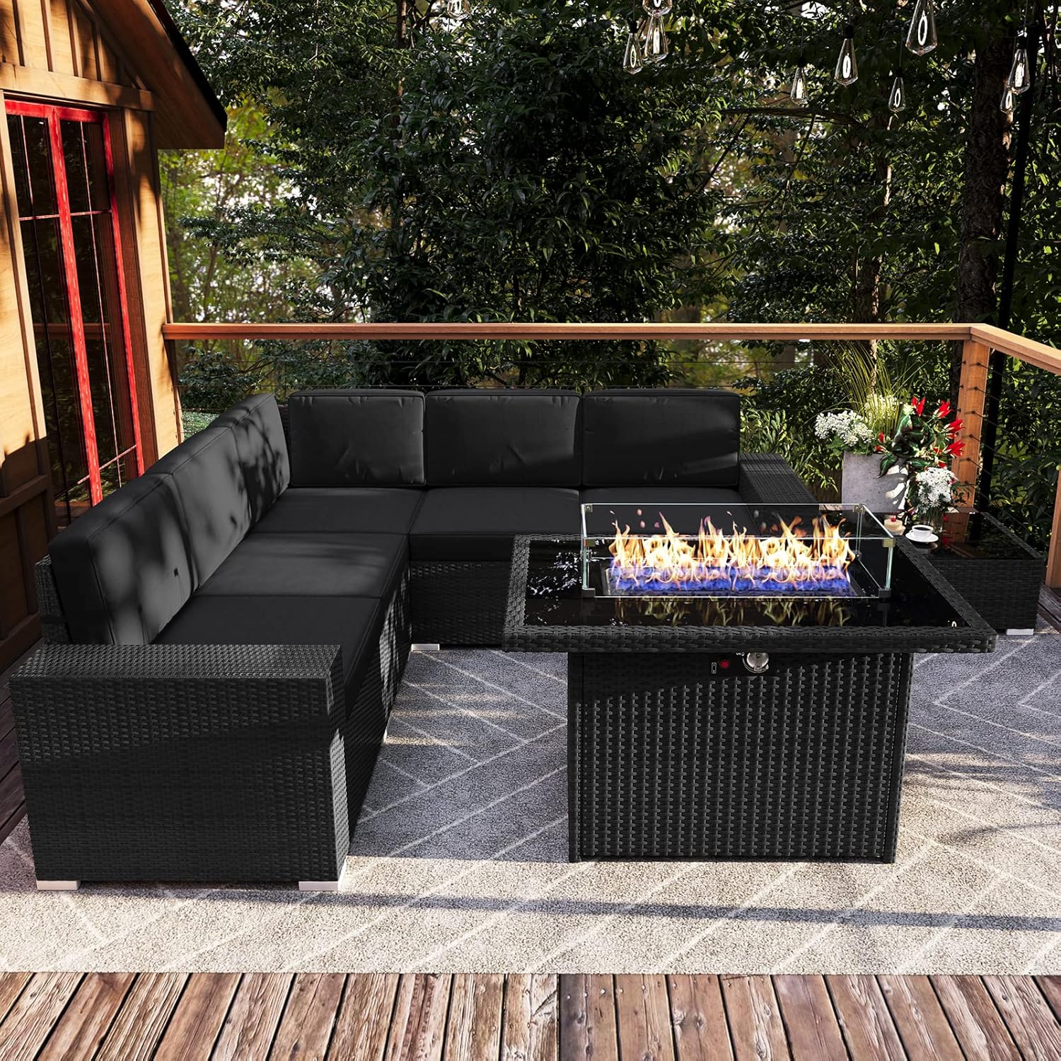 7 Pieces Patio Furniture Set with 44in Fire Pit Table for Outdoors