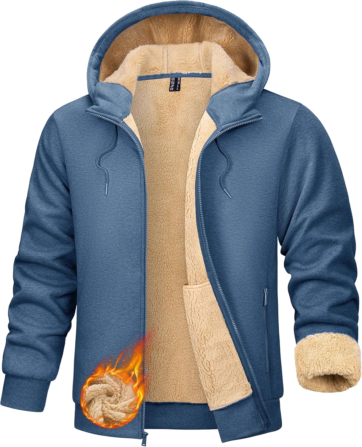TACVASEN Men's Zip Up Sherpa Lined Hoodies for Winter Comfort