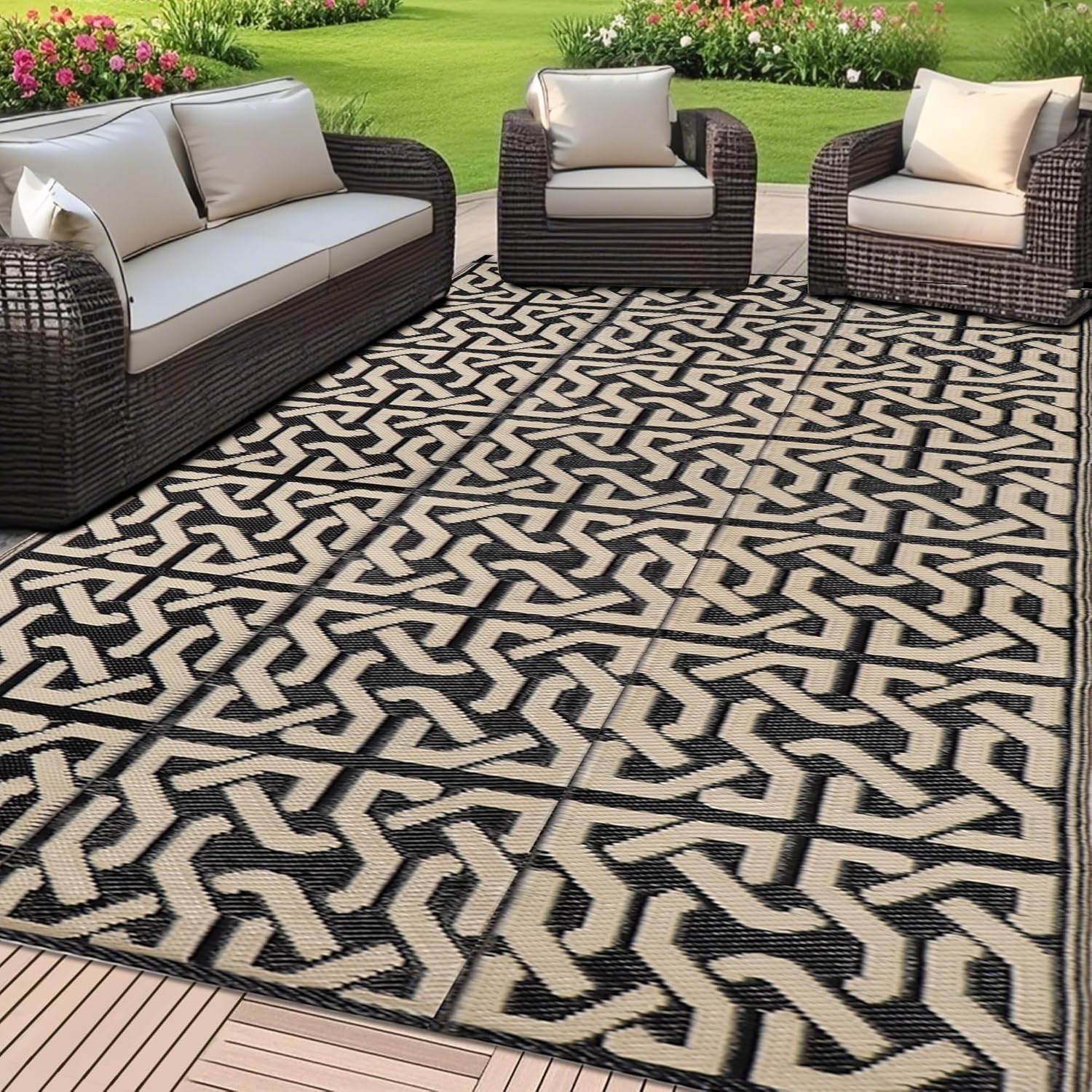 SAND MINE Reversible Mats: Stylish Plastic Straw Rug for Outdoors
