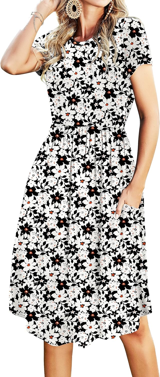 Simier Fariry Womens Summer Pocket Knee Length Casual Dress