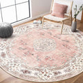 Pink Round Rug 6ft Washable Area Rug - Soft Non-Slip Circle