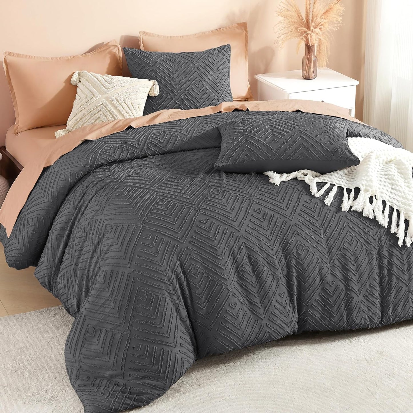 Litanika Dark Grey Queen Comforter Set for Cozy All Season Sleep