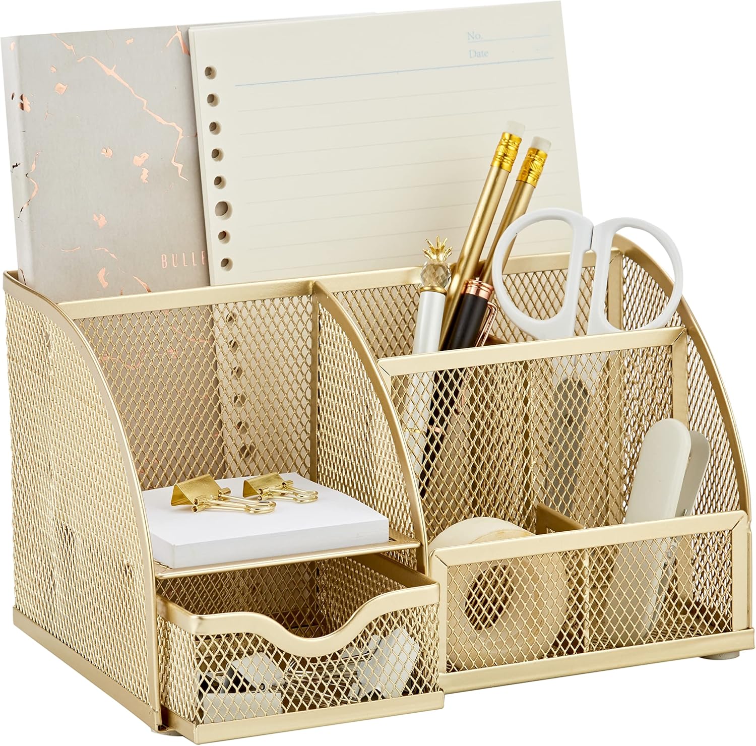 7-Compartment Gold Mesh Desk Organizer