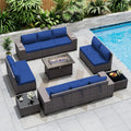 Outdoor Patio Furniture Set with Gas Fire Pit Table - 13-Piece Blue