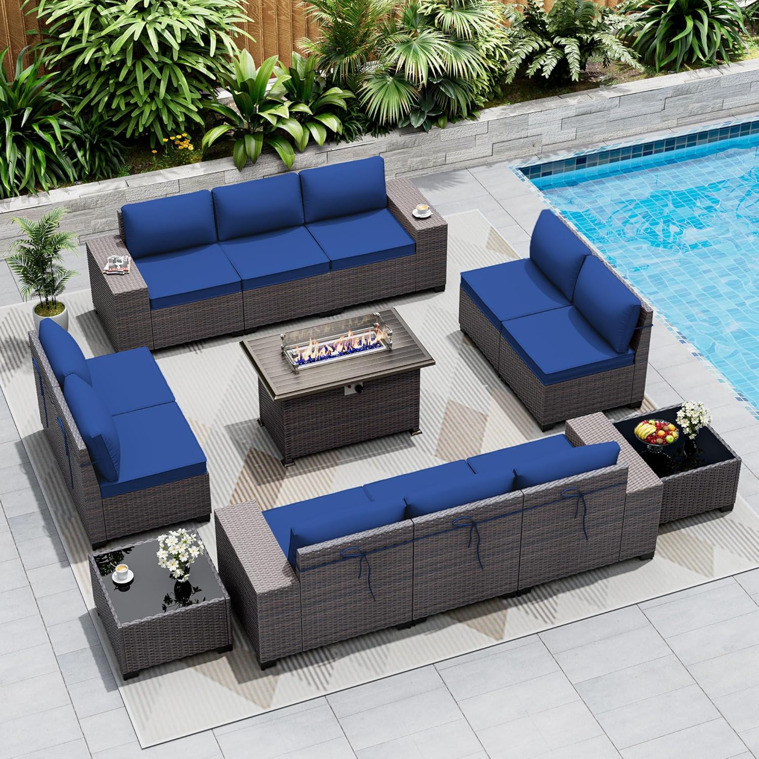 Outdoor Patio Furniture Set with Gas Fire Pit Table for Comfort