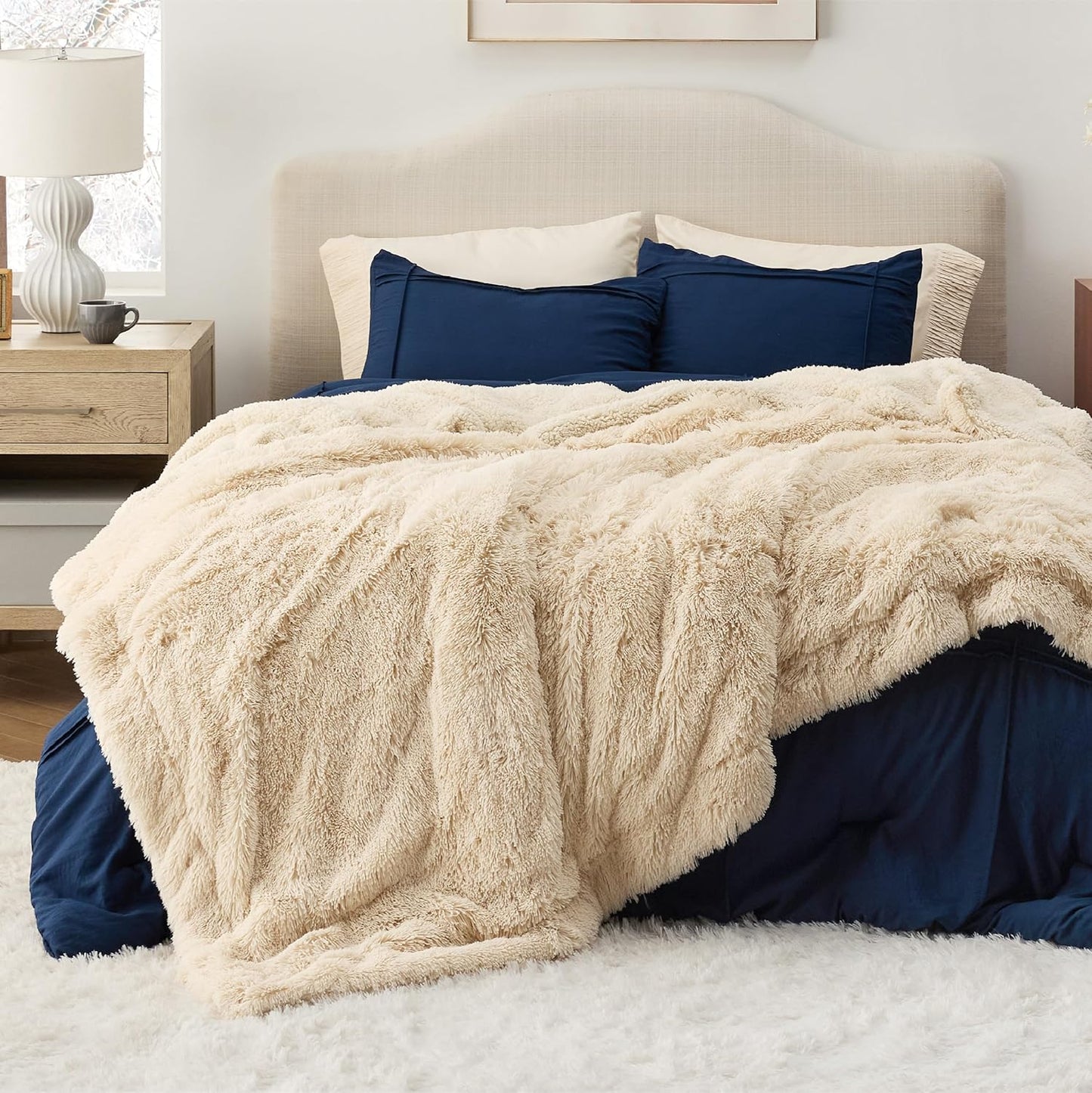 Bedsure GentleSoft Fluffy Beige Queen Blanket for Cozy Comfort