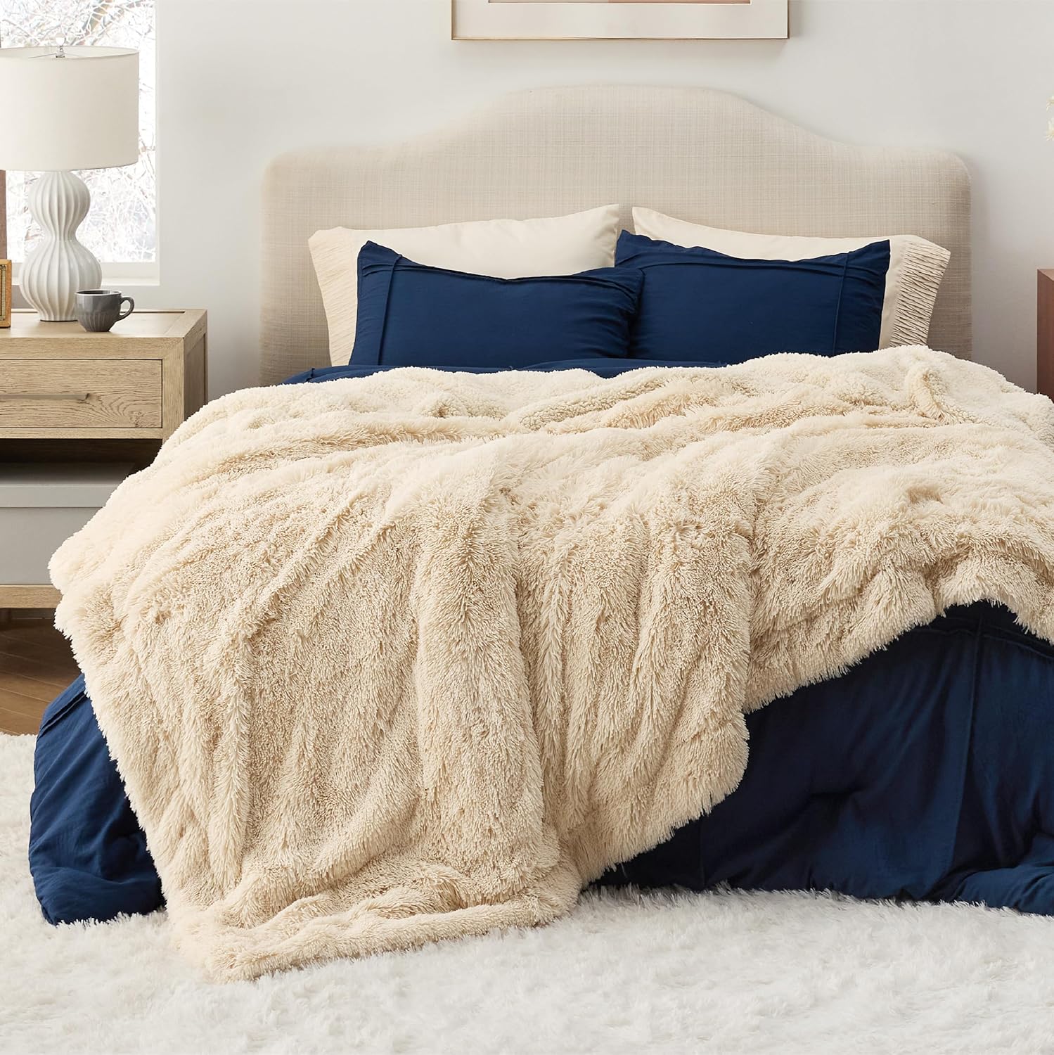 Bedsure GentleSoft Fluffy Beige Queen Blanket for Cozy Comfort
