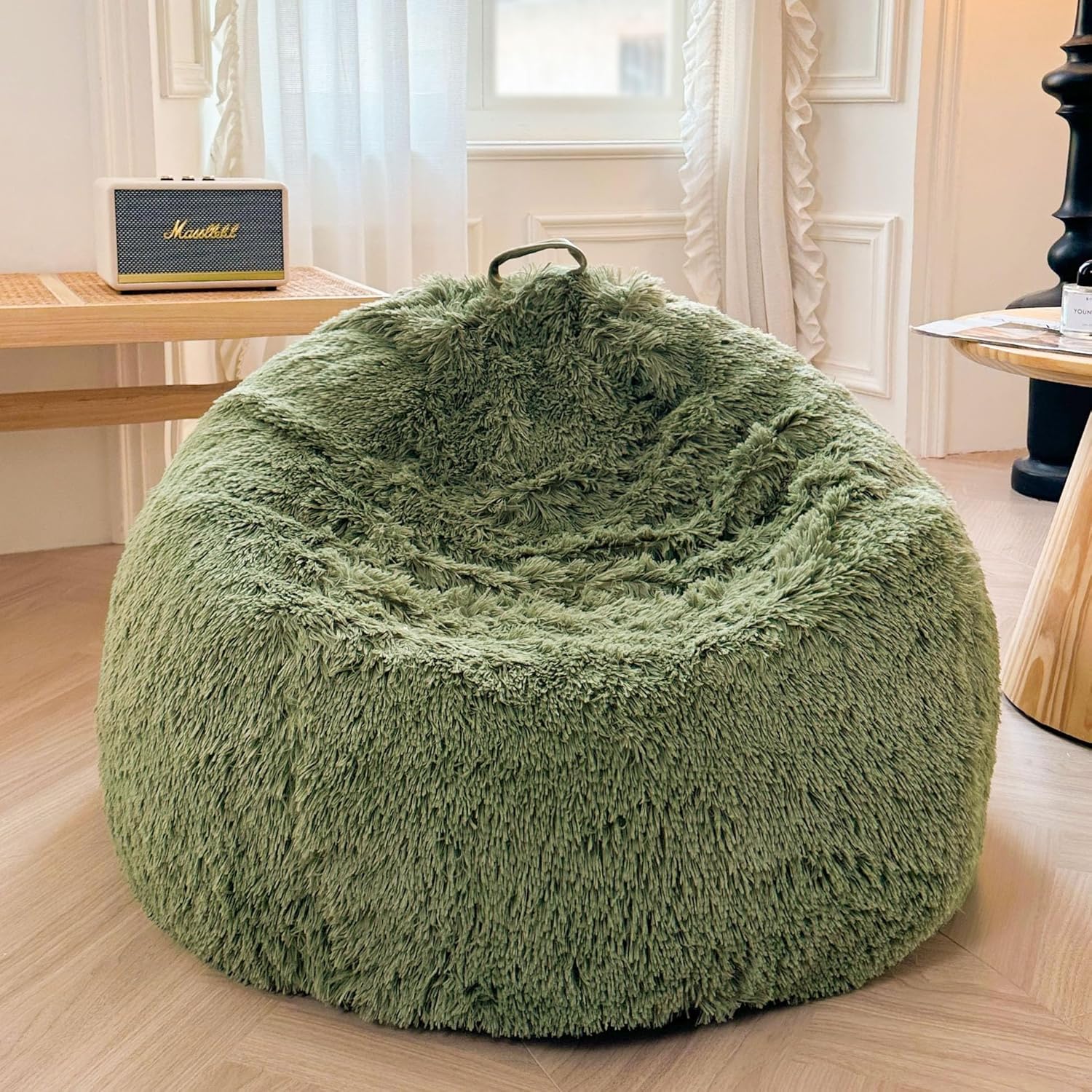 Cozy Sage Green Fur Bean Bag Cover - Anti-Slip, Versatile Home Decor