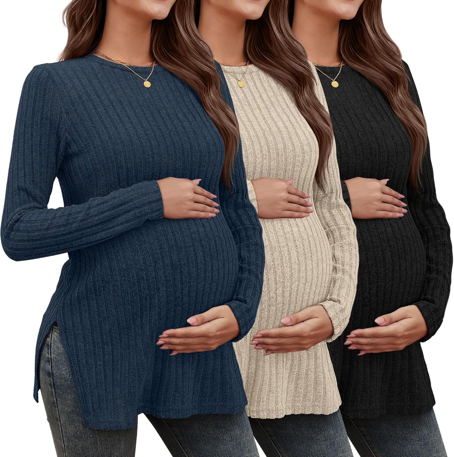 3 Pack Women's Maternity Shirts for Stylish Pregnancy Wear