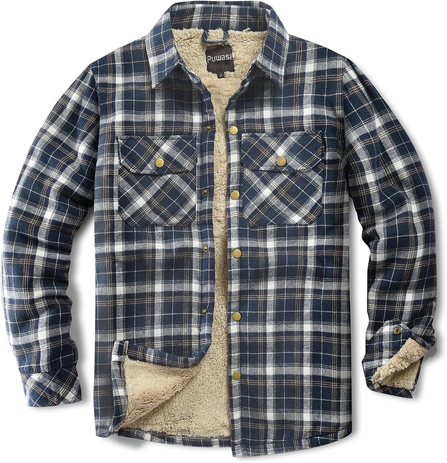 Men's Sherpa Lined Cotton Flannel Shirt Jacket for Winter Wear