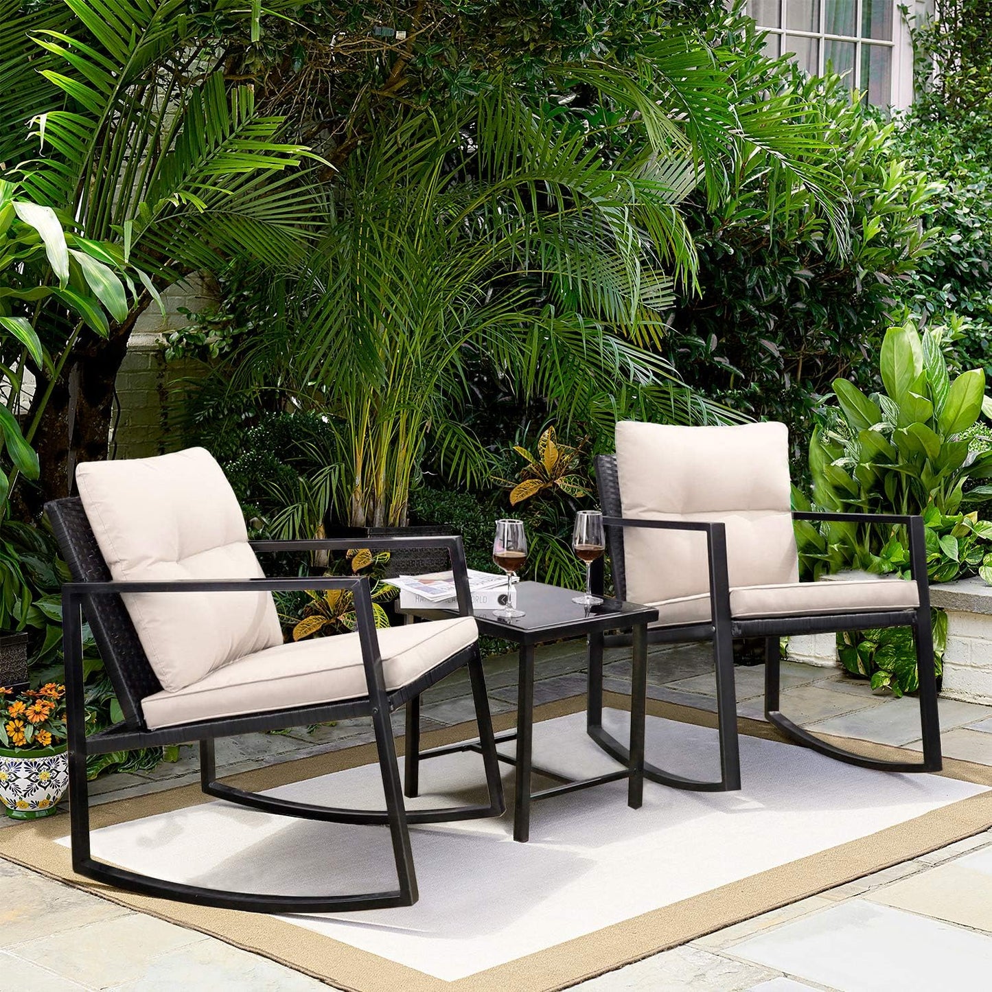 Greesum 3-Piece Rocking Wicker Bistro Set - Outdoor Relaxation Kit