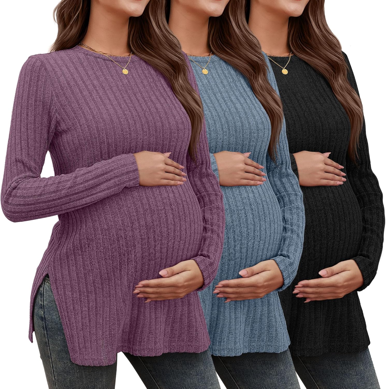 3 Pack Women's Maternity Shirts for Stylish Pregnancy Wear