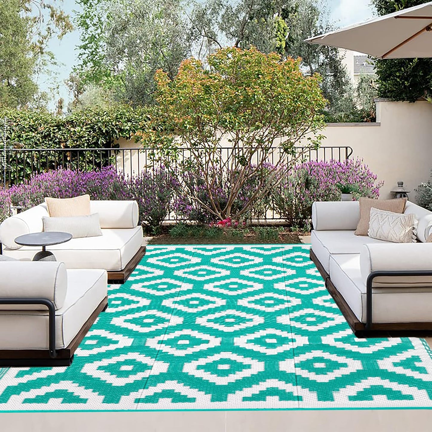 Outdoor Reversible Rugs for Patio - Durable 9x12 ft Carpet