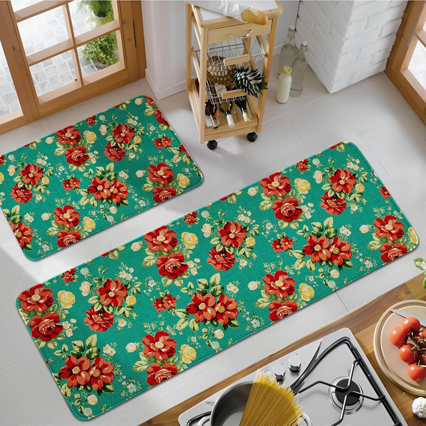 Kitchen Mats Set of 2 - Non-Slip Washable Rugs for Home