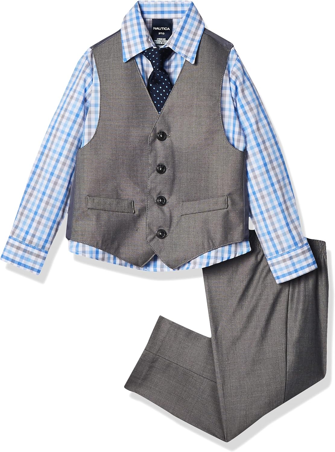 Nautica Boys' 4-Piece Formal Suit Set with Vest and Tie