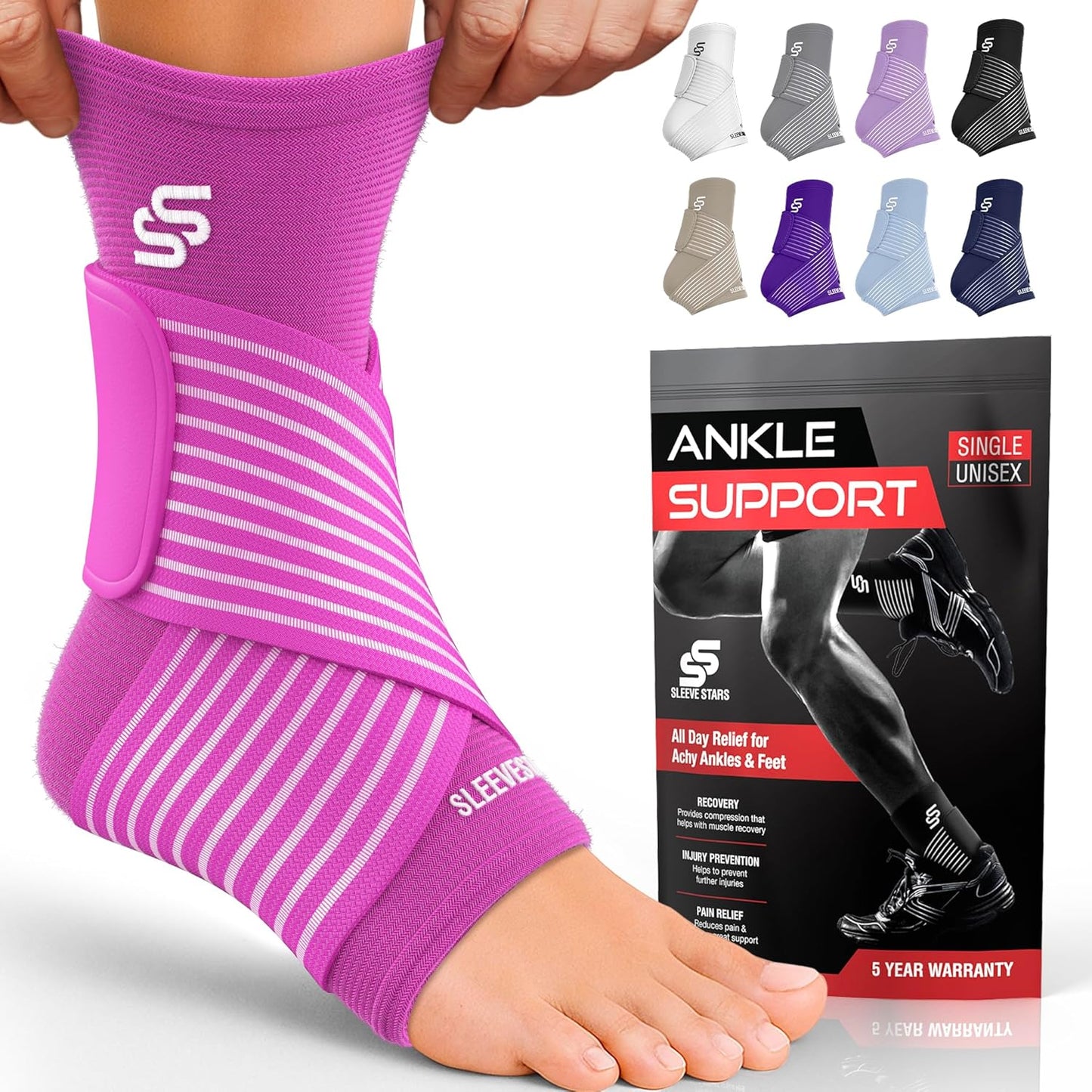 Ankle Brace for Sprains and Plantar Fasciitis Relief - Sleeve Stars
