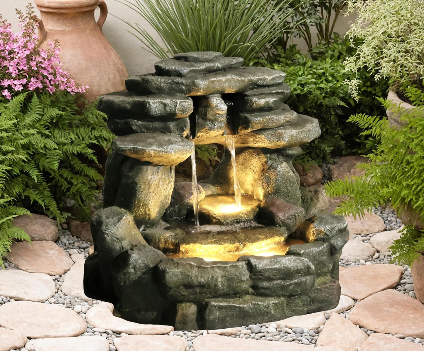 15.6H Small Rock Water Fountain for Outdoor and Indoor Decor