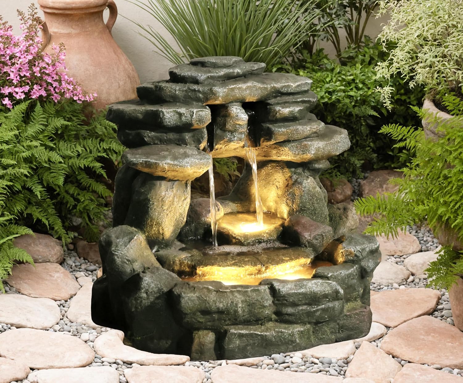 15.6H Small Rock Water Fountain for Outdoor and Indoor Decor
