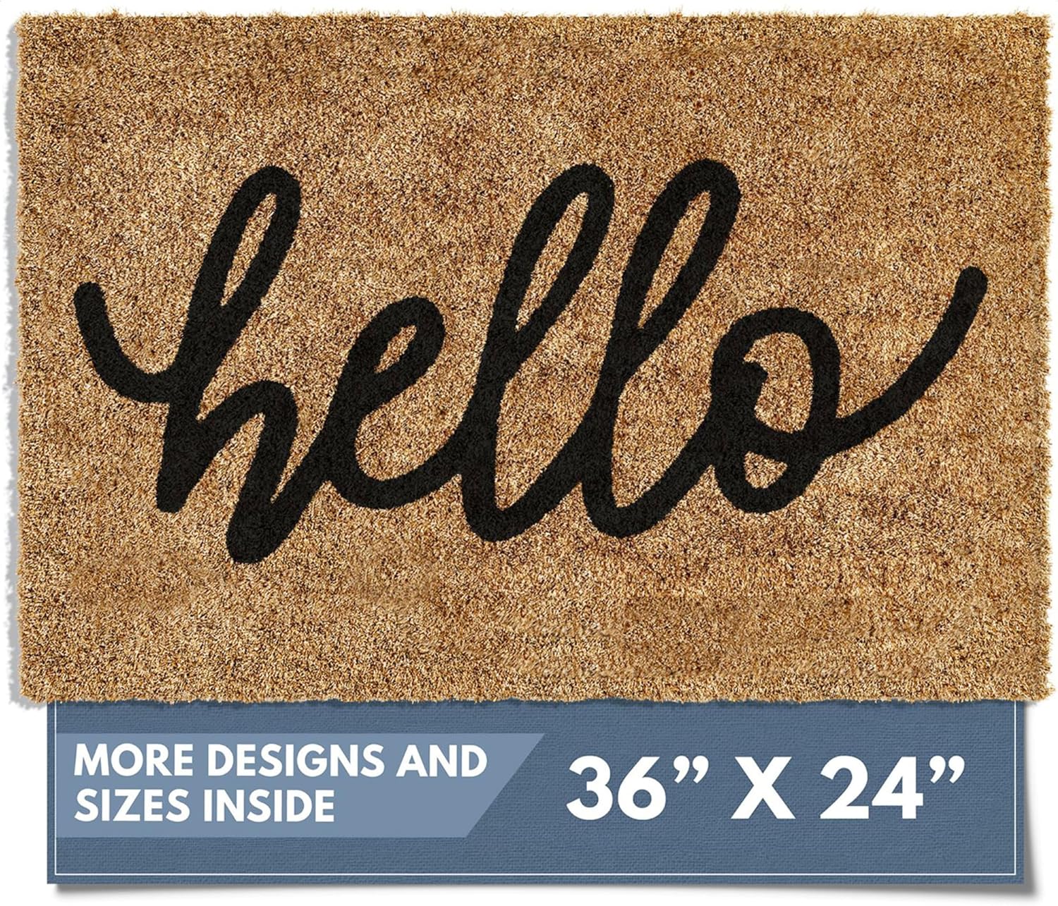 Hello Doormat for Outdoors - Large Welcome Mat, 36x24 in Brown