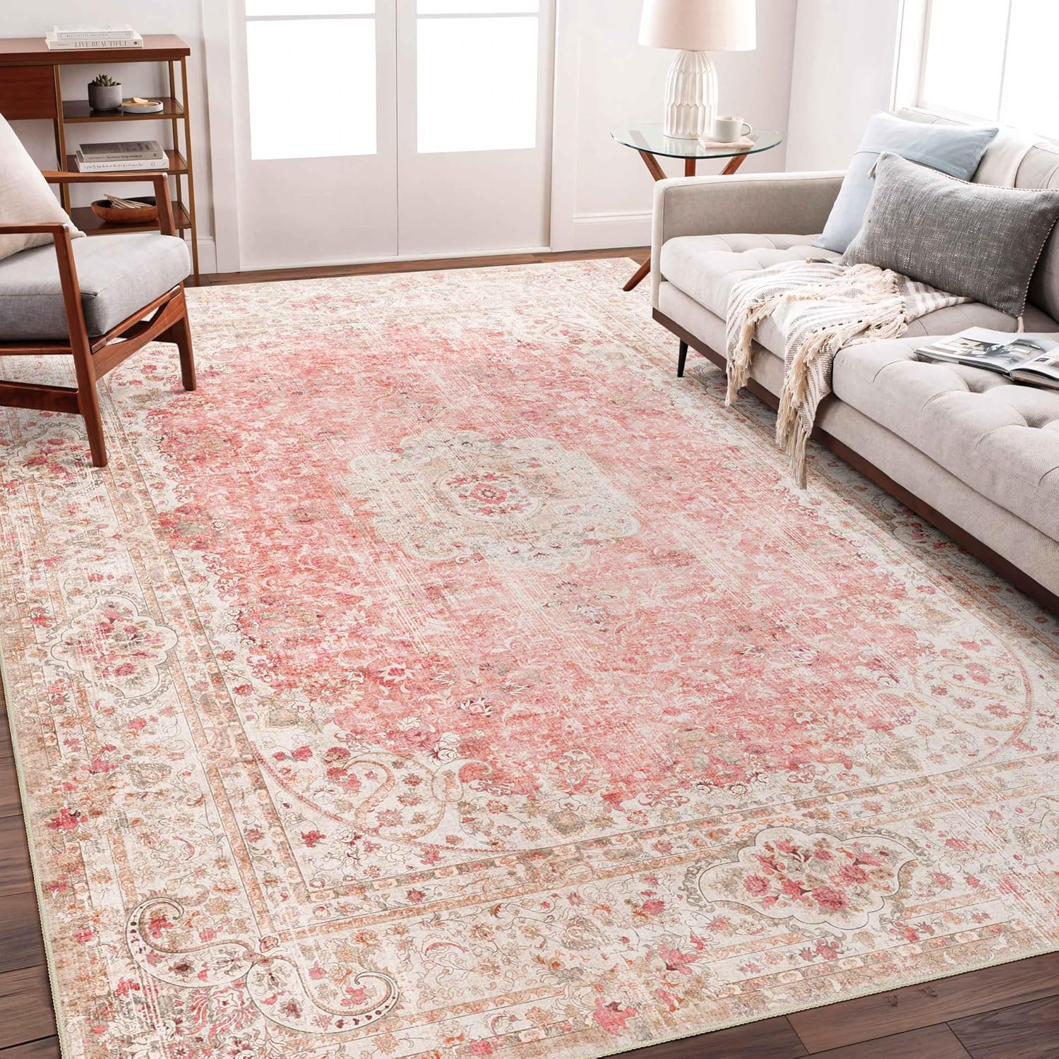 5x7 Area Rugs Washable Pink Rug for Living Room Bedroom Kitchen