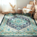 5x7 Area Rug Vintage Distressed Low Pile Rug - Washable Non Slip