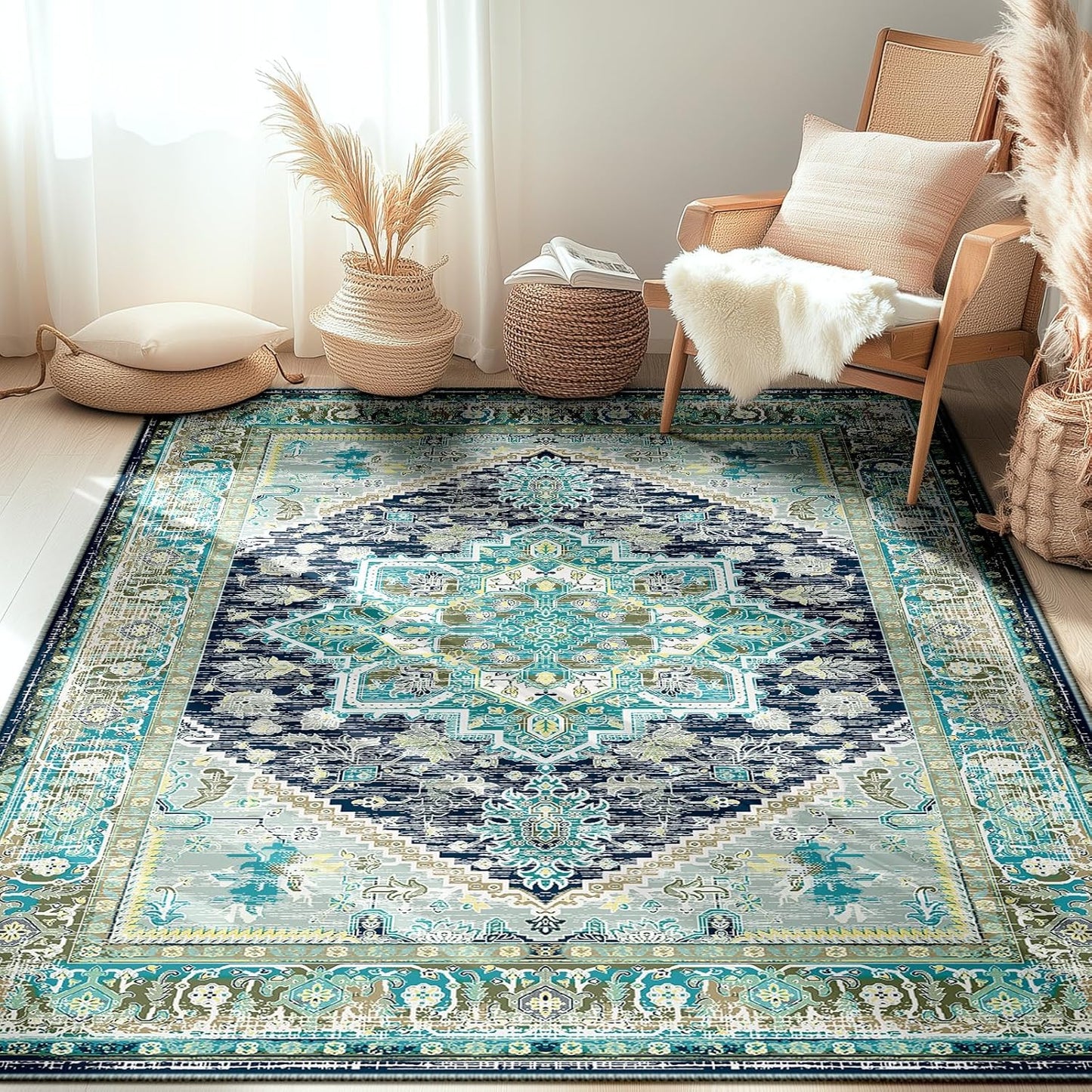 5x7 Area Rugs for Living Room Washable Non Slip Vintage Print