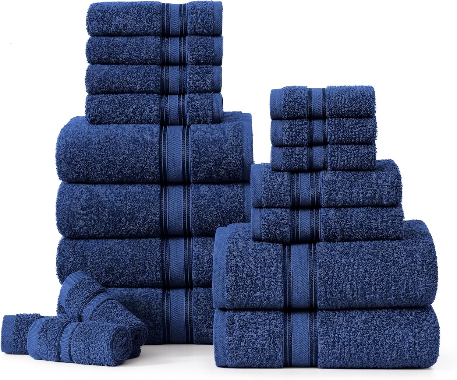 Luxury Bathroom Towel Set - 100% Cotton - 18 Pcs Navy Blue