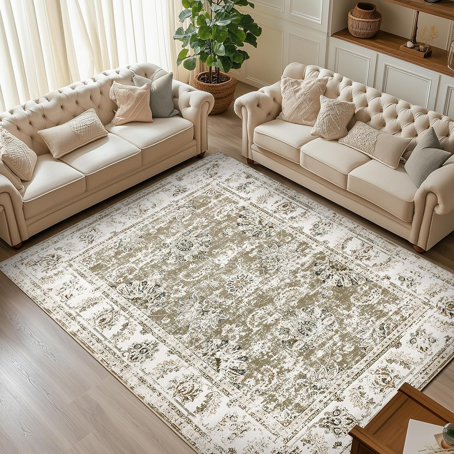Vintage Floral Distressed Area Rug 10x12 for Living Room