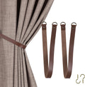 Wall-Mounted Leather Tie Backs Set, Holds Outdoor Drapes, Set of 2