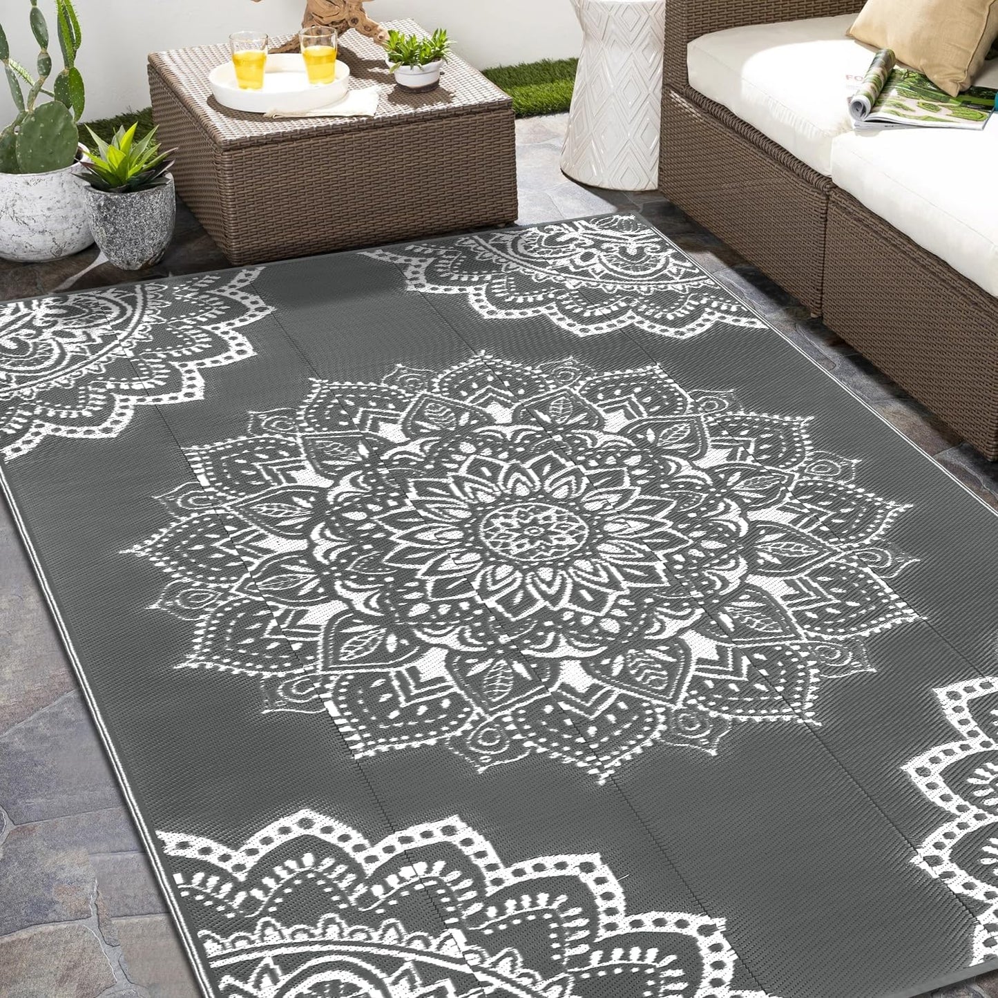 Yamaziot Waterproof Outdoor Rug 6x9 ft for Patio and Camping