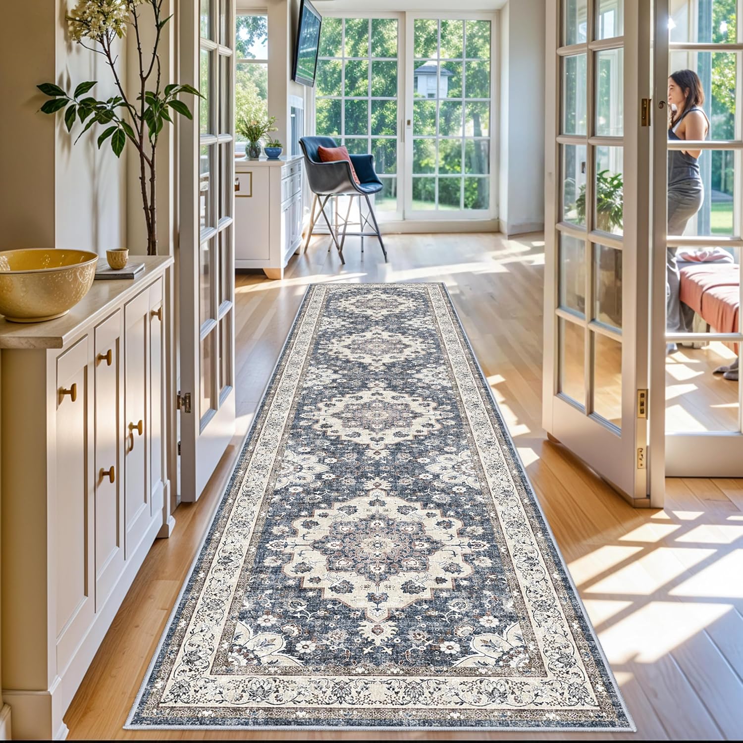 Washable 3x12 Hallway Runner Rug: Stylish Non-Slip Floral Design