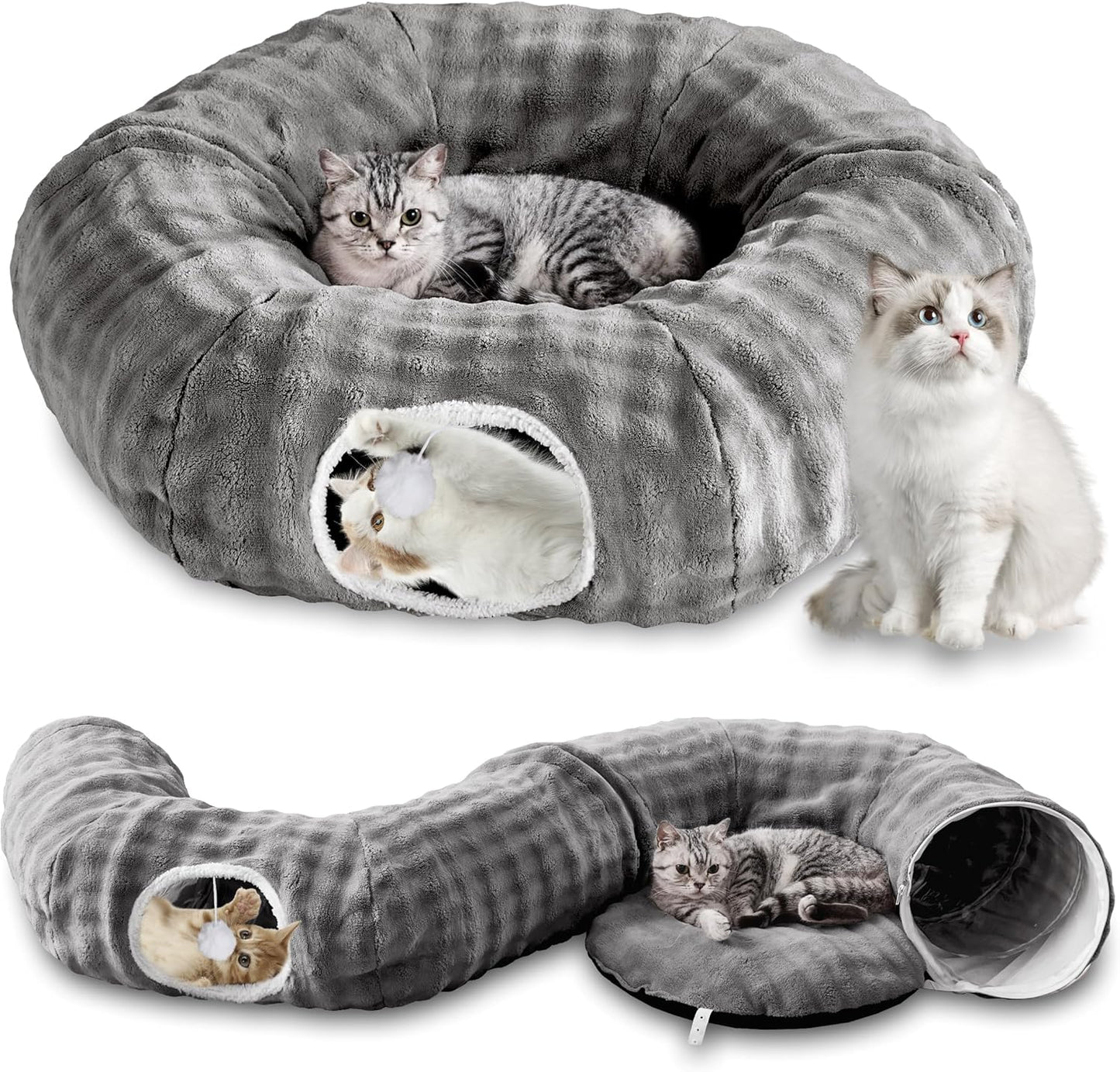 Bubble Cat Tunnel for Indoor Cats with Cozy Donut Design