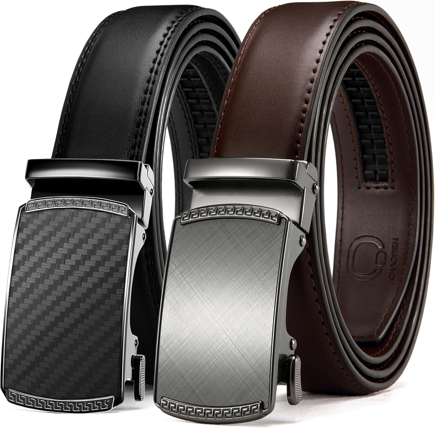 CHAOREN Mens Dress Belt Leather 2 Pack - Perfect Fit Ratchet Belt