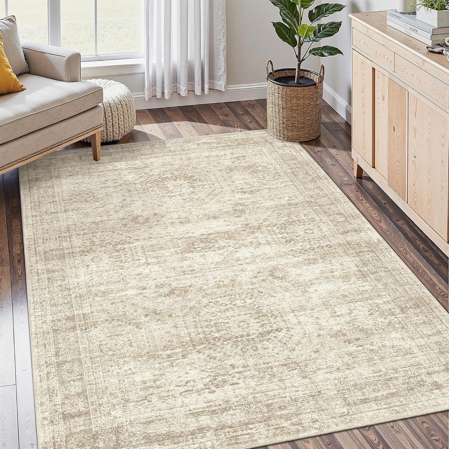 4x6 Area Rugs for Living Room, Vintage Washable Non-Slip Rug