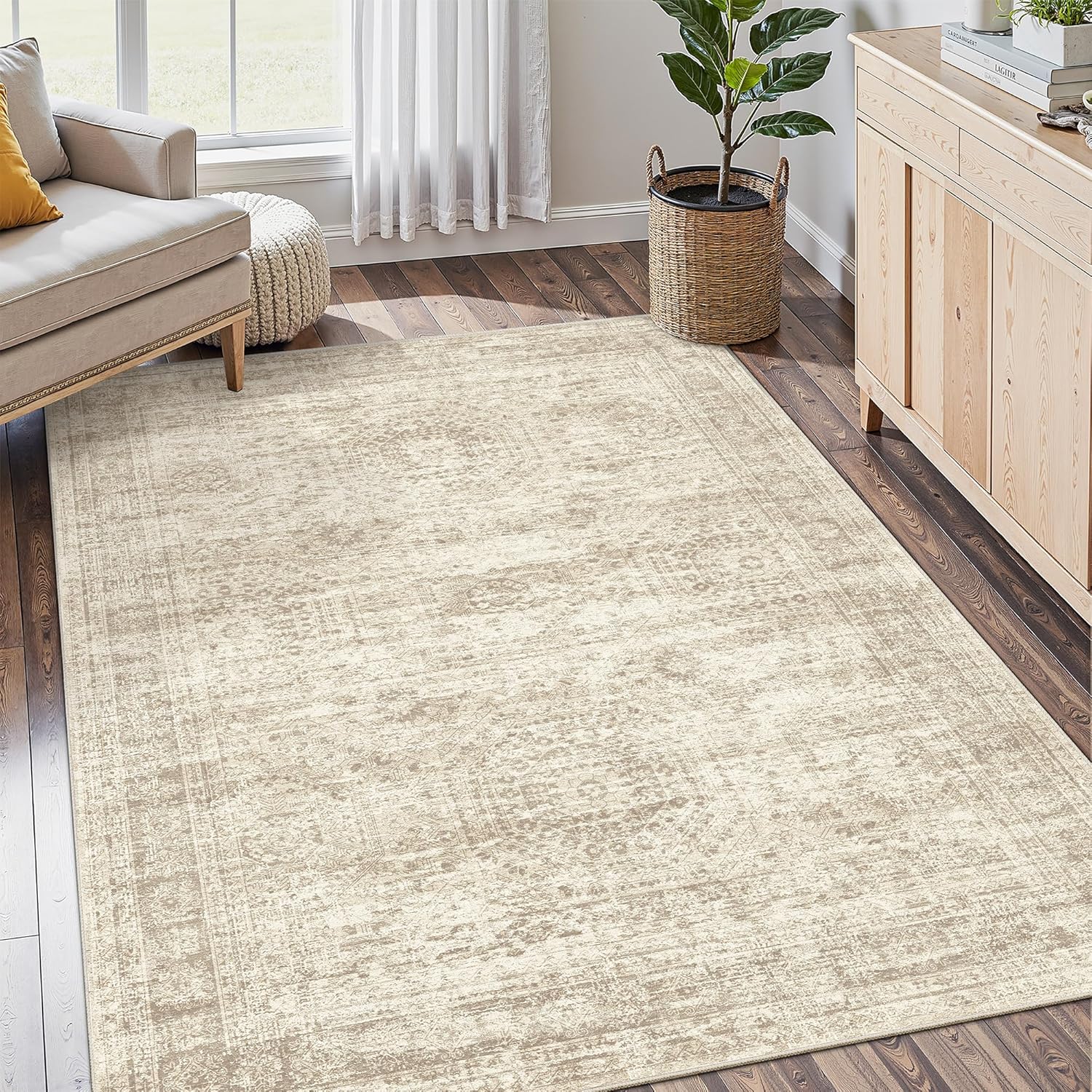 4x6 Area Rugs for Living Room, Vintage Washable Non-Slip Rug