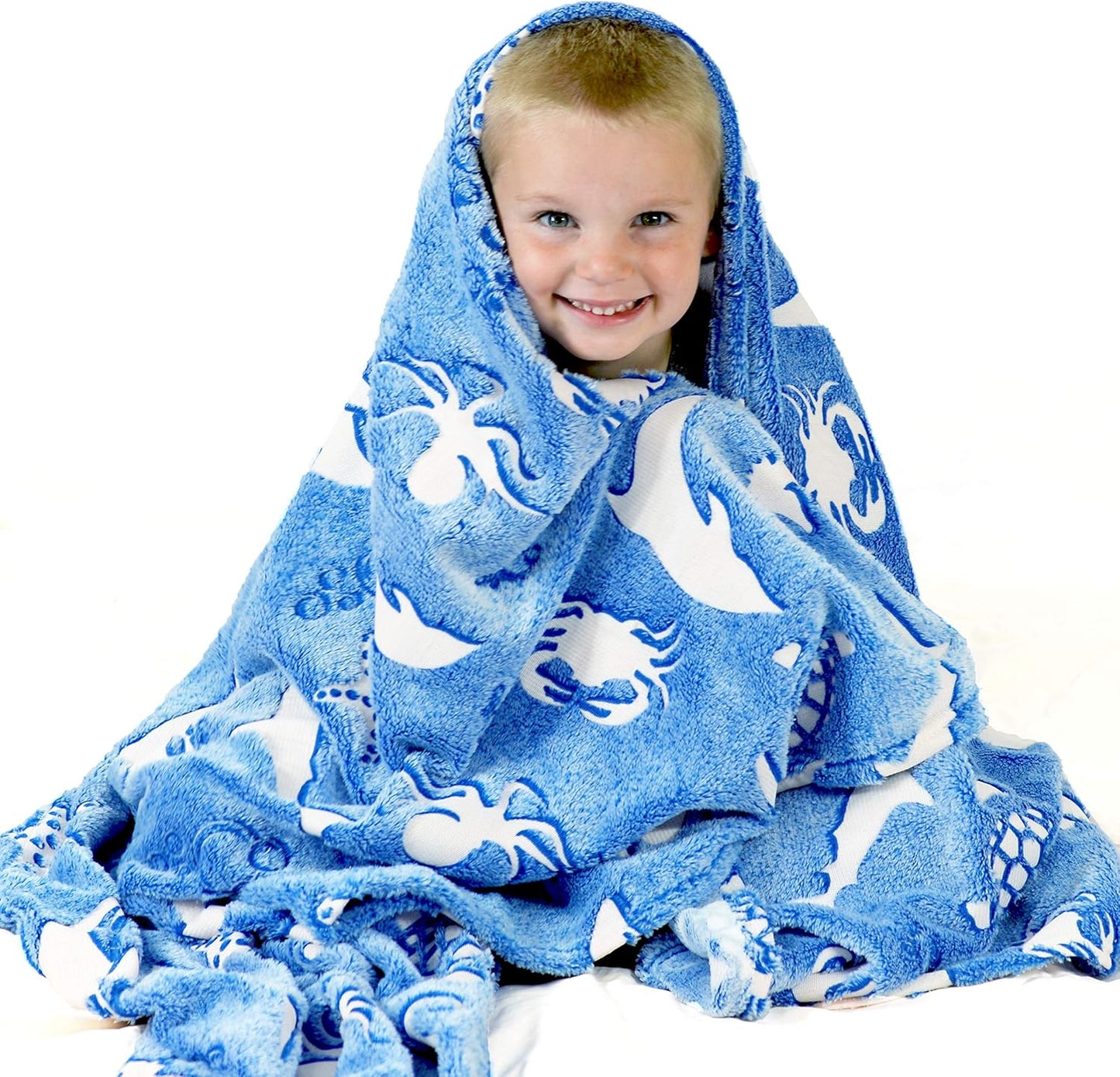 Glowing Ocean Animal Blanket for Kids - Dreamy Sharks & Turtles