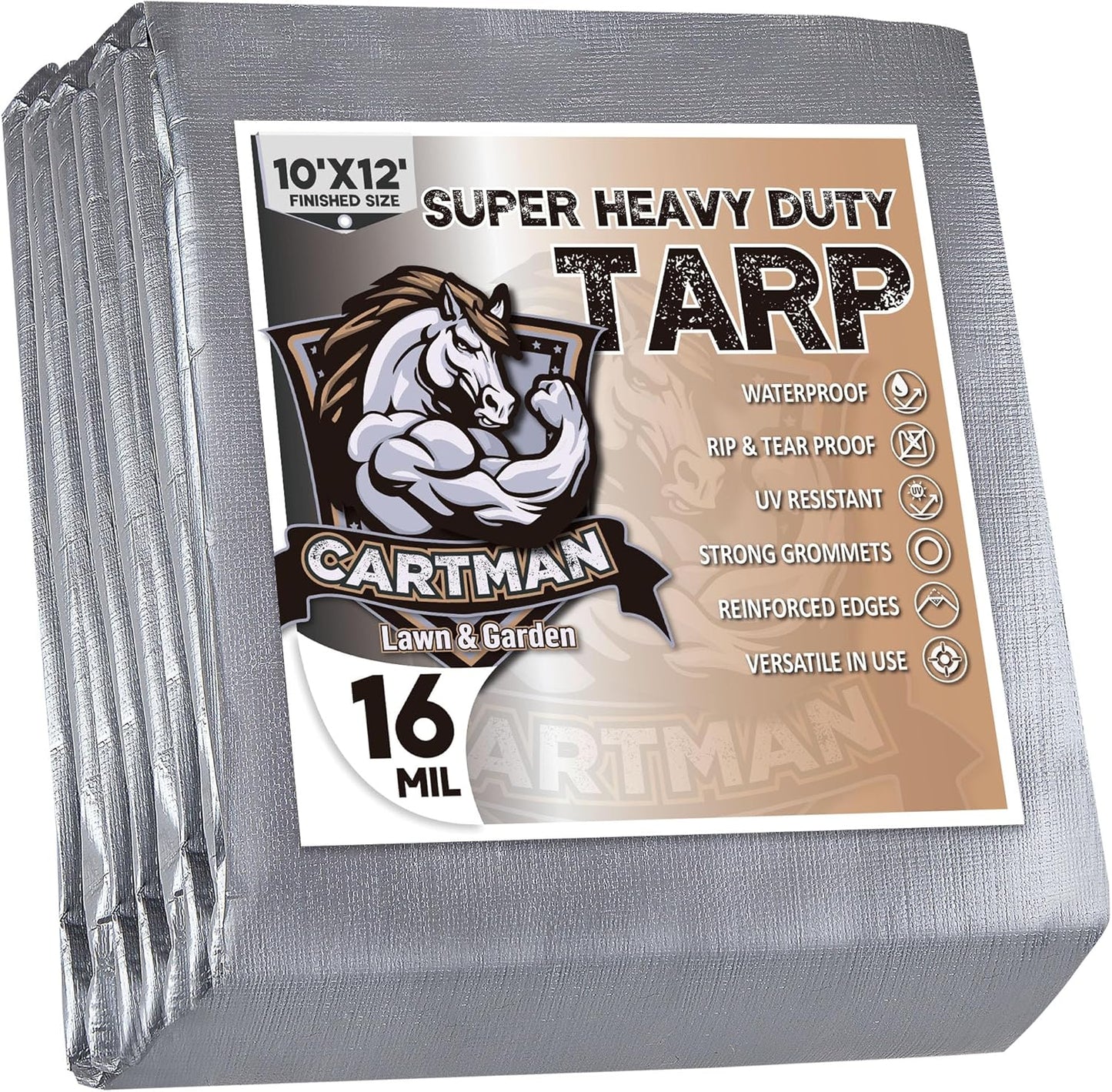 CARTMAN 10x12 Feet Heavy Duty Poly Tarp for All Weather Use