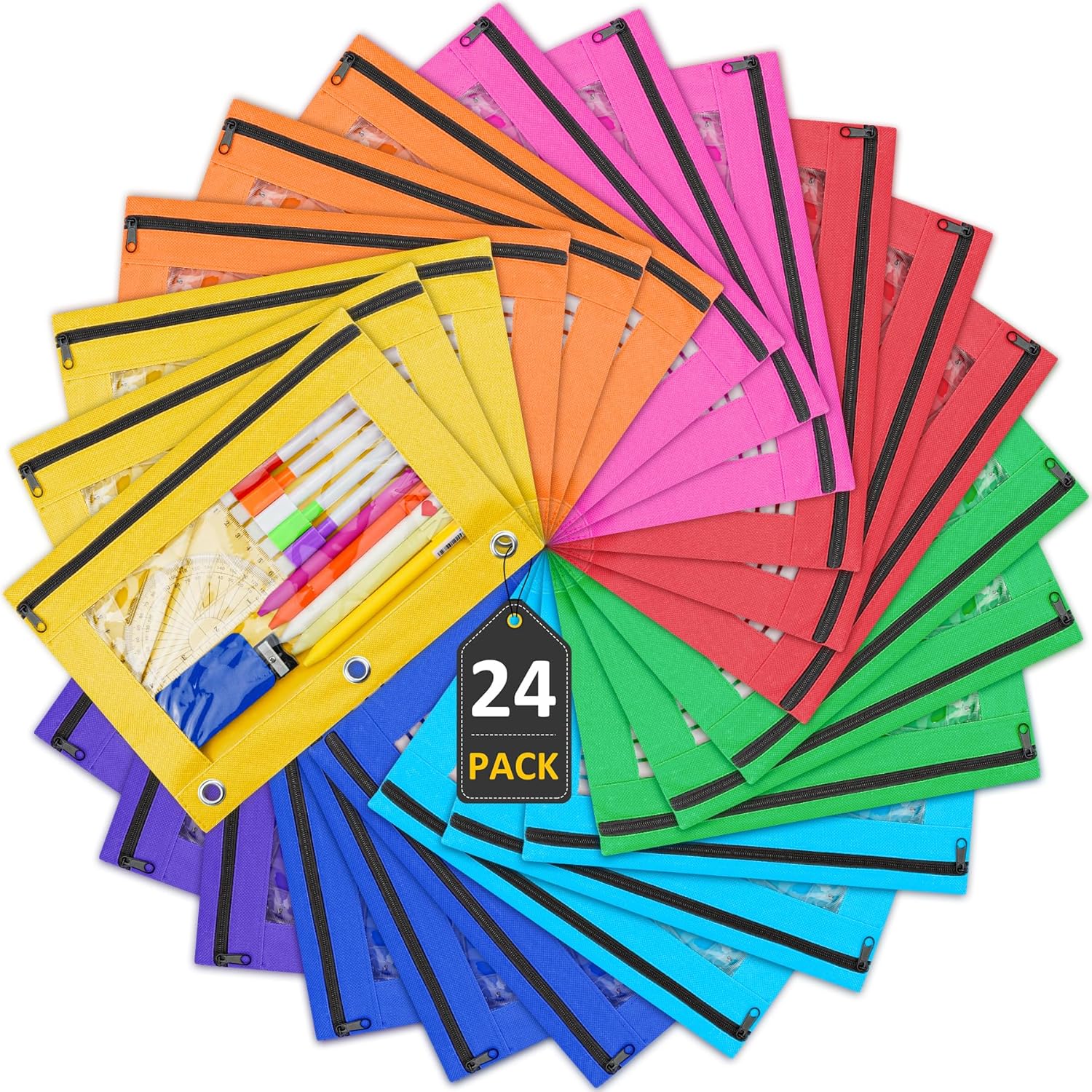 EAONE Pencil Pouch for 3 Ring Binder Set of 24 in 8 Colors
