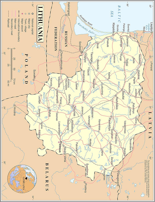 Large Detailed Lithuania Political Map 24x31