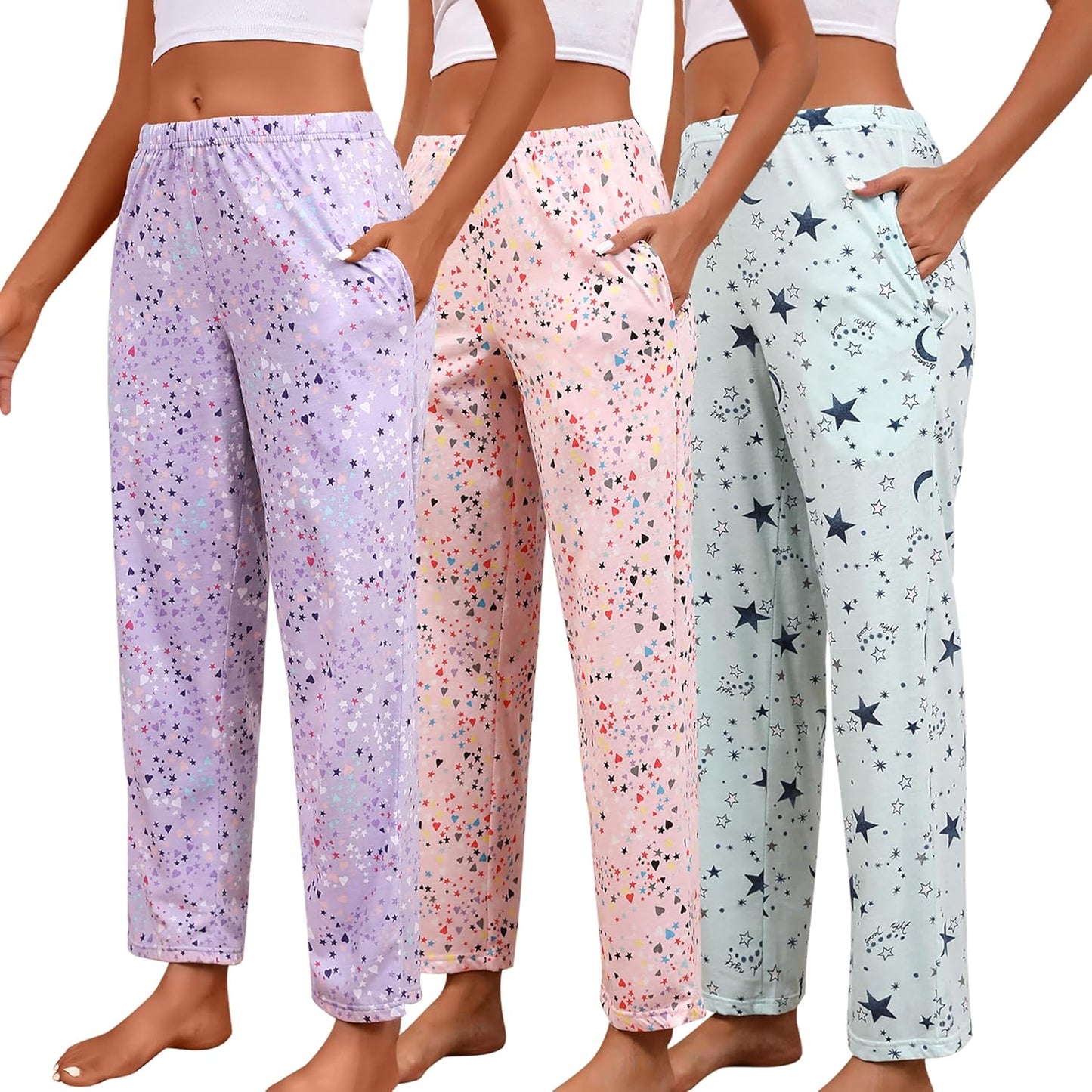 Pajama Pants Women 3 Pack Soft Cotton Lounge Pants with Pockets