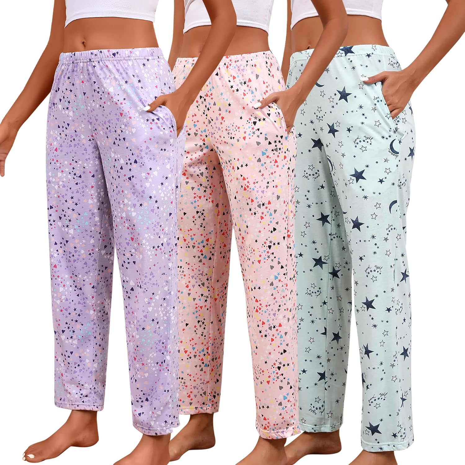Pajama Pants Women 3 Pack Soft Cotton Lounge Pants with Pockets