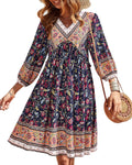 Women Casual Spring Summer V Neck Ruffle Floral Babydoll (Style P6XY)