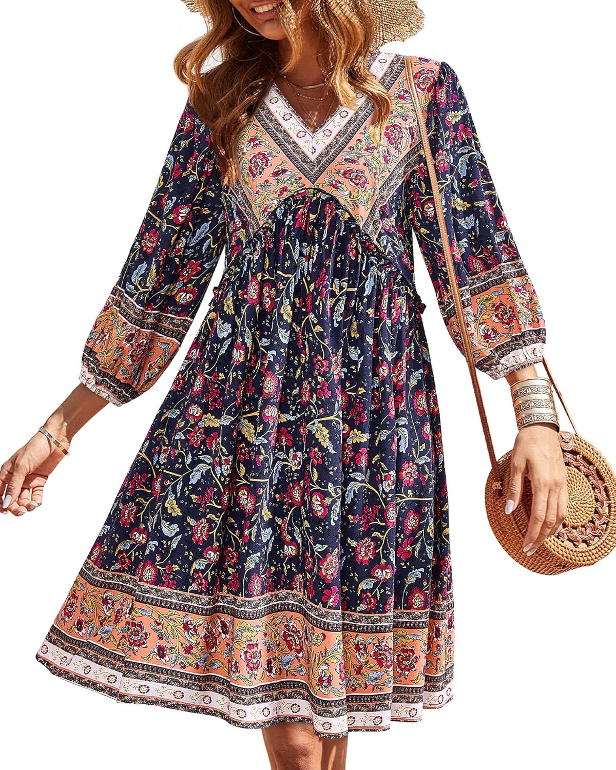 BTFBM Women Casual Spring Summer Dresses V Neck Ruffle Style