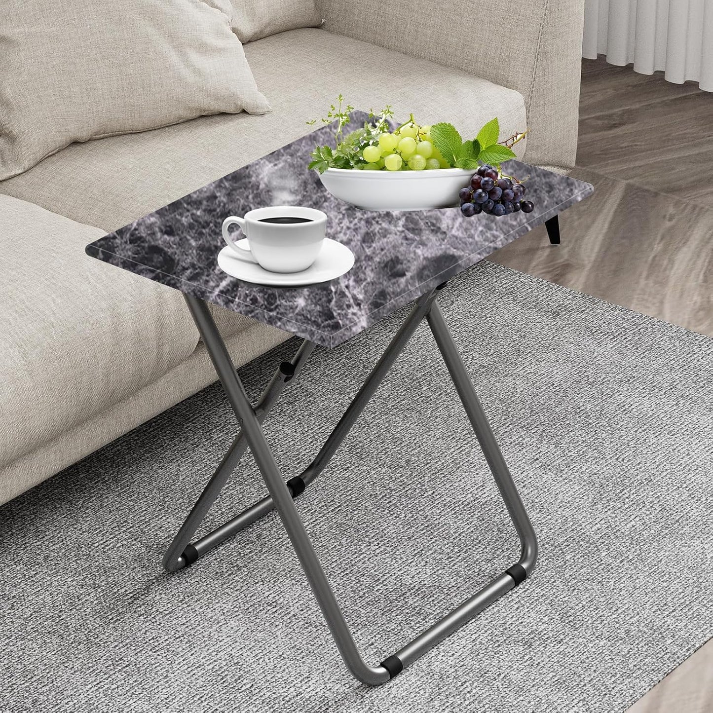 Folding TV Tray Table, No Assembly, Lightweight, Portable - Black Marble